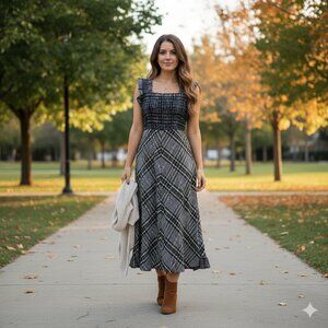 Ganni Black & White Ruffle A-Line Midi Dress – Sleeveless Cocktail Wedding Guest